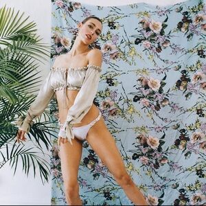 NWT ciao sea silk coquette girl tie up crop top large